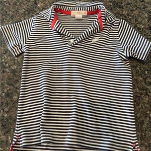 The Beaufort Bonnet Company Navy & White Striped Polo with Red Trim